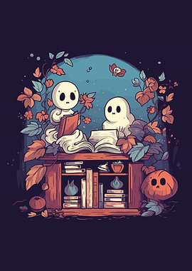 Cute Ghosts Reading Books