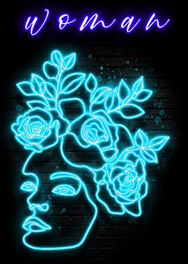 Neon Flower Woman Poster