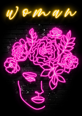 Neon Woman Pink Poster
