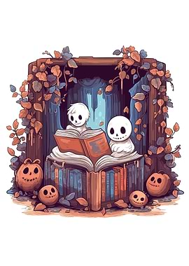 Cute Ghosts Reading Books