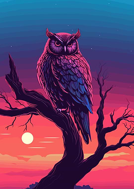 Watercolor Owl On A Branch