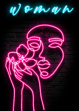 Neon Woman Pink Poster