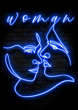 Neon Woman Blue Poster