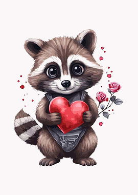 Raccoon Holding Heart