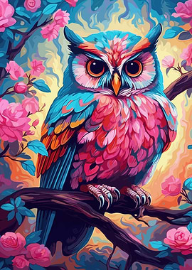 Watercolor Owl On A Branch