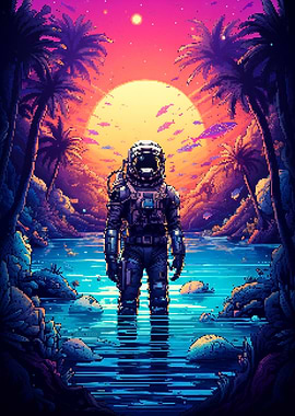 Astronaut Synthwave Pixel