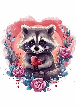 Raccoon Holding Heart