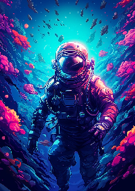Spaceman Swims Pixel Art
