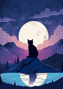 cat moon night