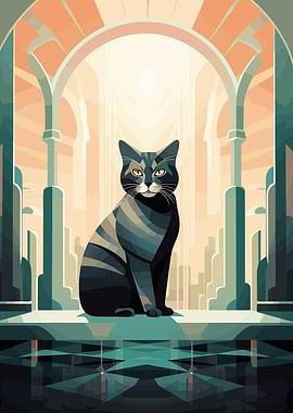 Art Deco Cat Art