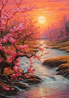 Cherry Blossom Waterfall