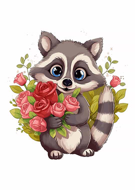 Raccoon Holding Heart