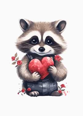 Raccoon Holding Heart