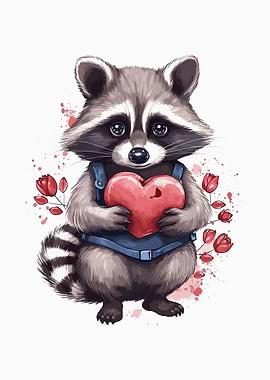 Raccoon Holding Heart
