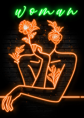 Neon Flower Woman Poster