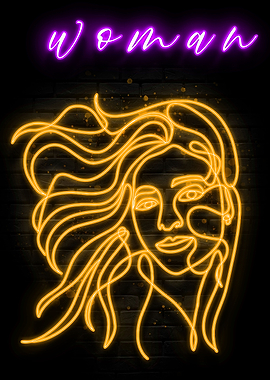 Neon Woman Yellow Poster