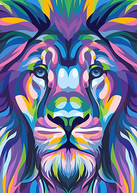 Lion in colorful