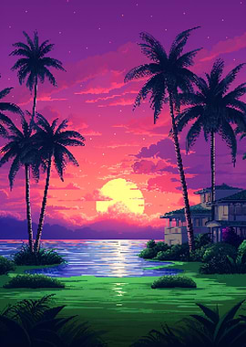 Hawaii Tropical Pixel Art
