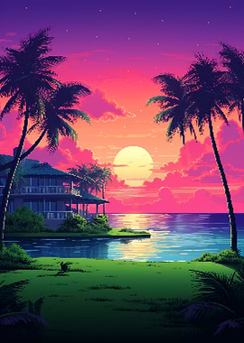 Hawaii Resort Pixel Art