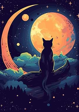 cat moon night