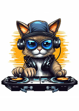 Cat Cute Playing Dj