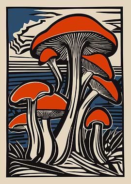 Retro Mushrooms Poster