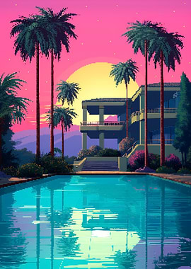 Sunset Mansion Pixel Art