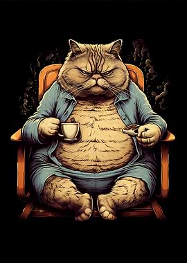 Fat Cat With Coffee