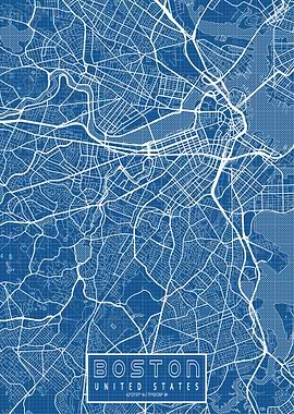 Boston City Map Blueprint