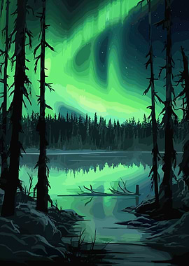 Green aurora at night