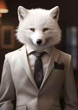 Arctic fox in a suit