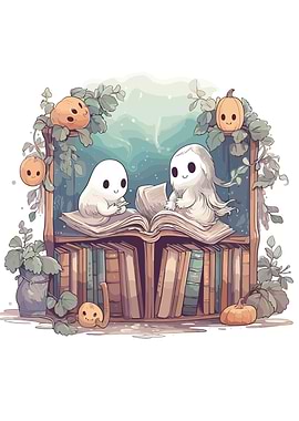 Cute Ghosts Reading Books