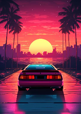 80s Sunset Car Pixel