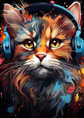 cartoon fat cat gamer pop