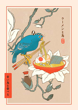 Bird and ramen Ukiyoe