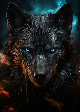 black wolf with blue eyes