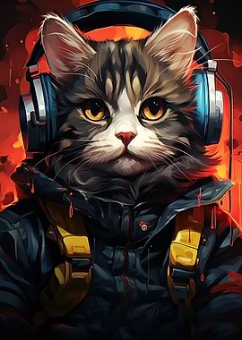 cartoon fat cat gamer pop