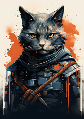 Cat Japanese Warrior
