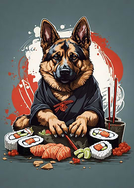 German Shepherd With Ramen
