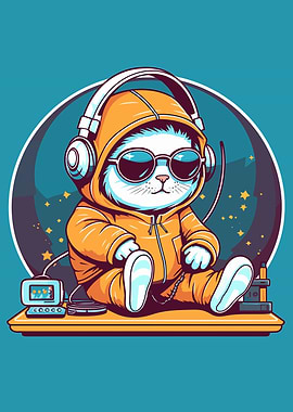 Cat Cute Playing Dj