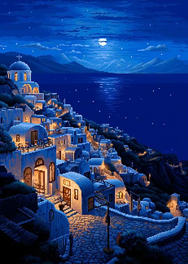 Greece Night Stars Pixel