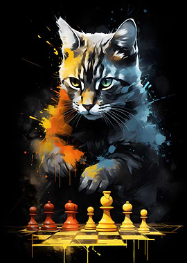 Cat Chess Painting