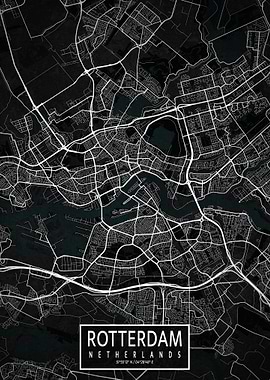 Rotterdam City Map Dark