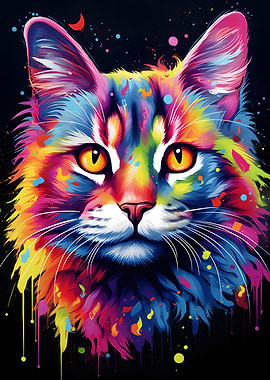 Colorful Cat Head Painting