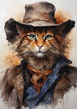 Cowboy Cat Portrait