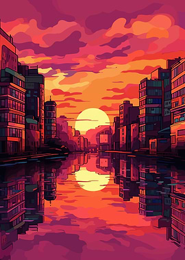 Beautiful Cityscape Sunset