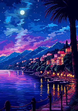 Italy Sea Village Pixel Ar