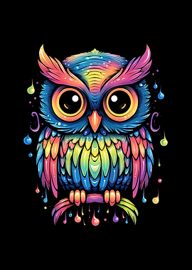 Pastel Goth Rainbow Owl