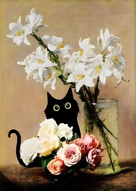 Henri Fantin Roses and Cat