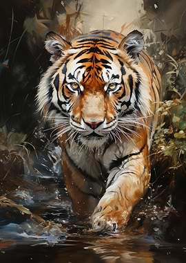 Tiger walking in the water